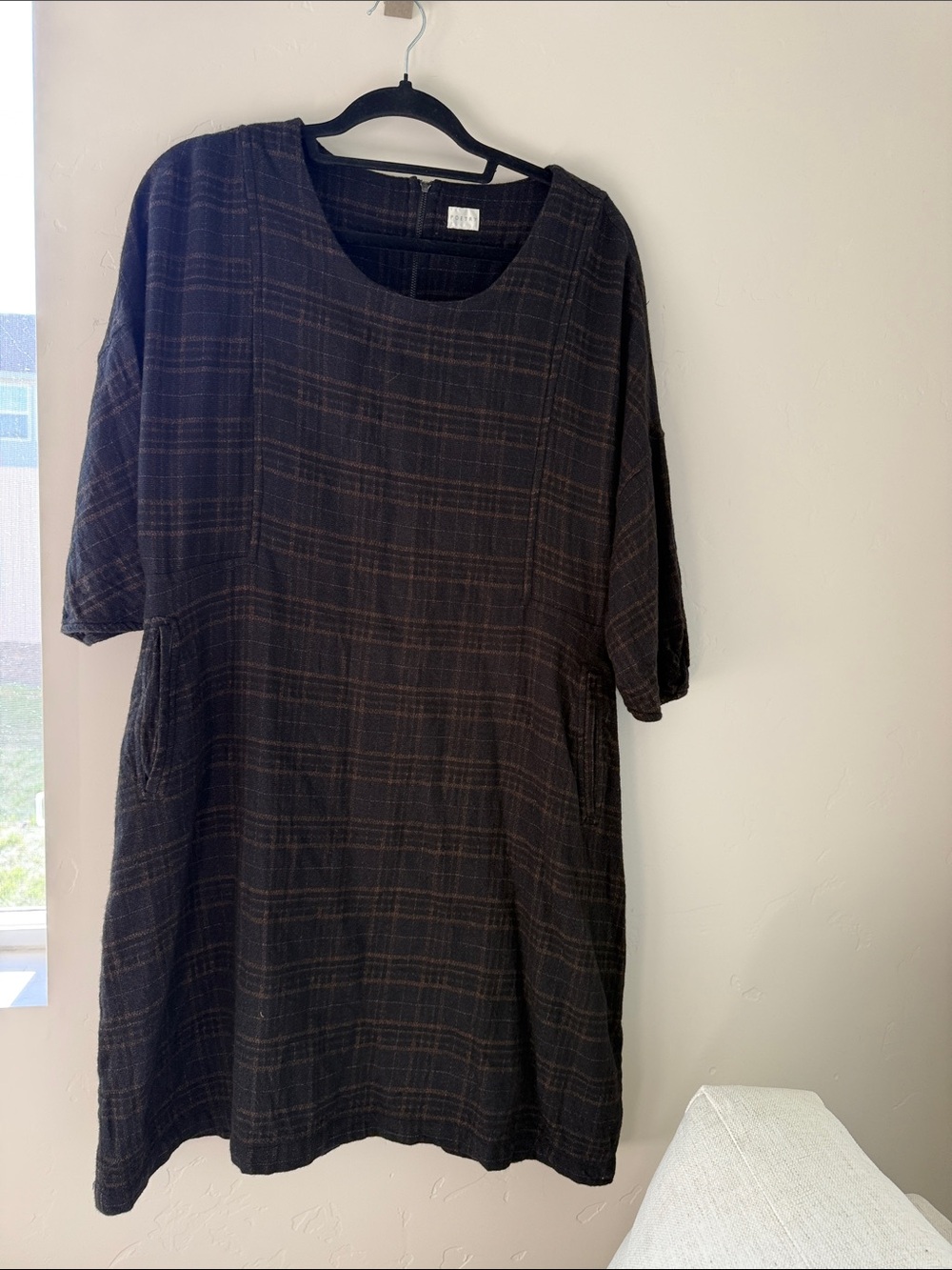 POETRY Plaid Wool Tunic Dress in Tan/Brown and Black 10
